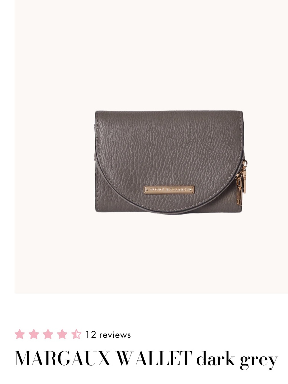 Poppy & Peonies Margaux Wallet in Dark GreyVegan Leather with Gold Hardware